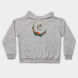 Letter E in tropical circular flower frame with girl figure Kids Hoodie